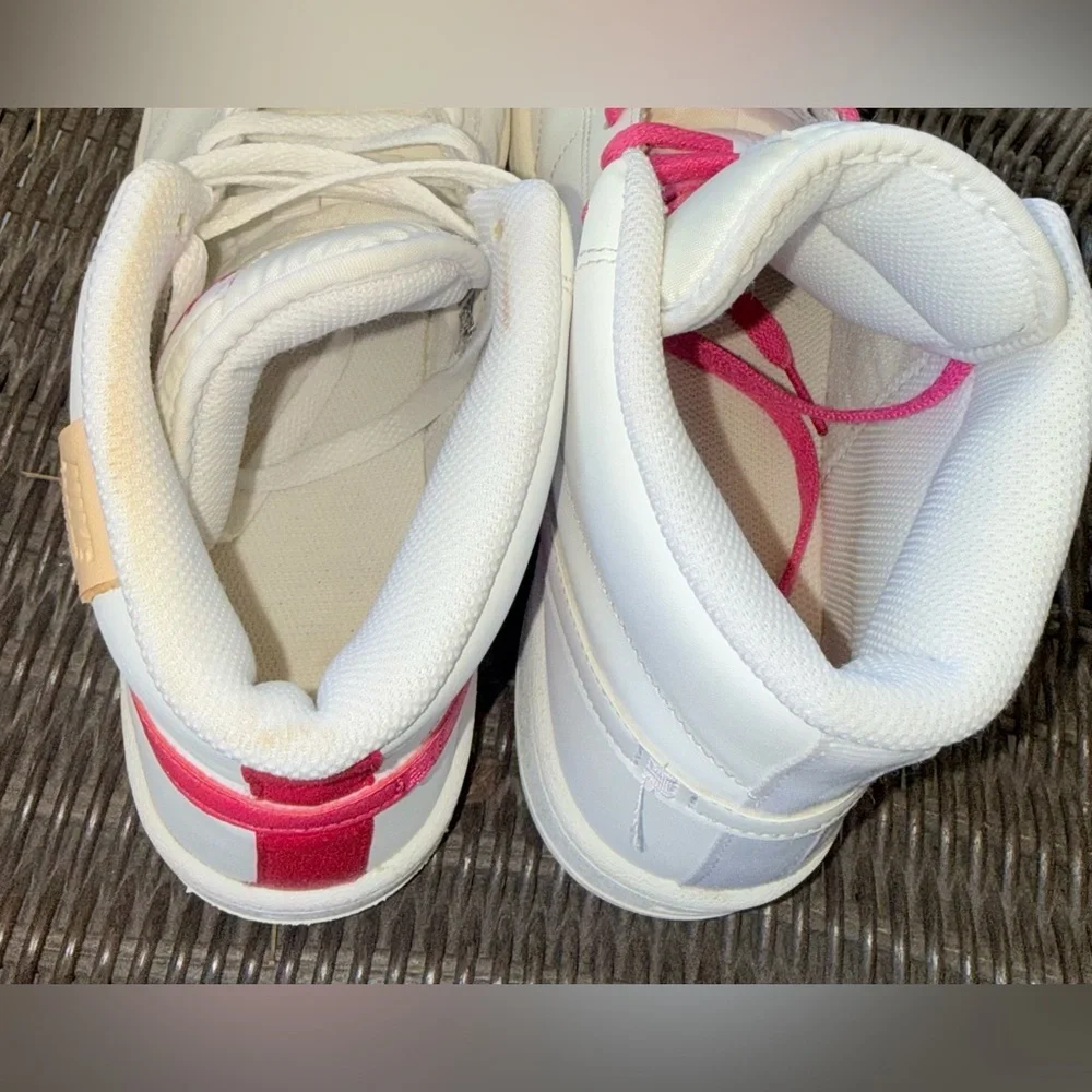 Nike Women's Court Royale 2 Mid sneakers in white with a fuchsia-colored swoosh
